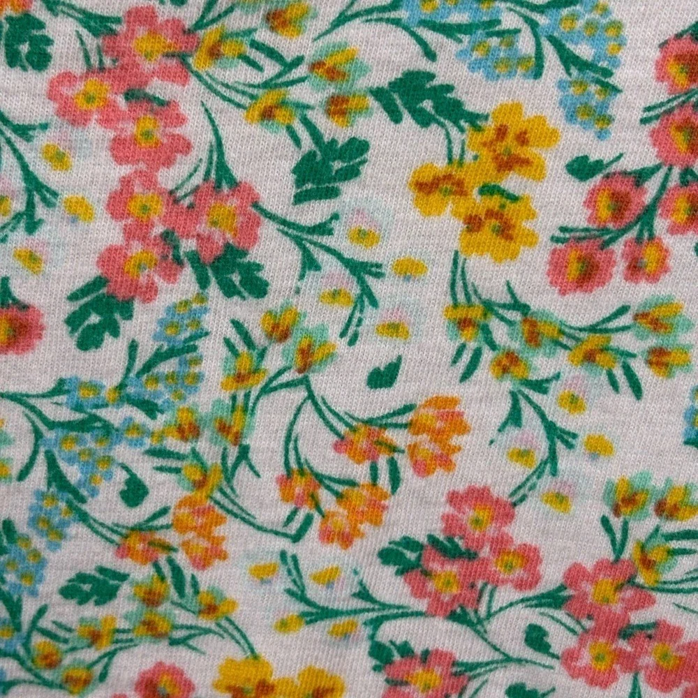 J Crew 100% Cotton White Tank w/ Green, Yellow, & Orange Floral Pattern (Size L)